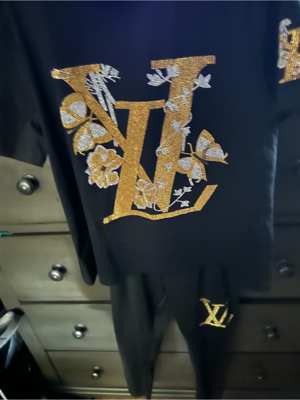 Black with Gold Floral Crystal Logo